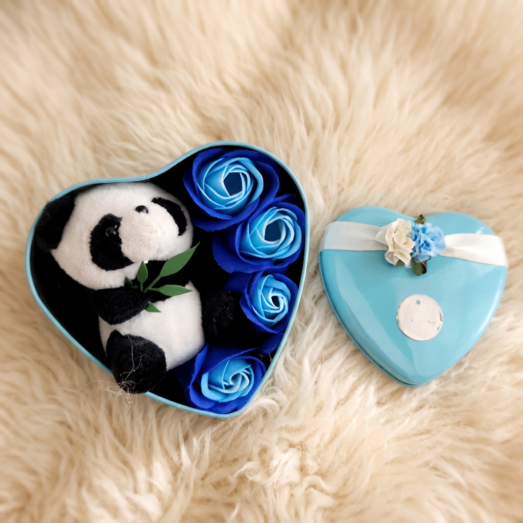 Panda Herz-Geschenkbox Blau