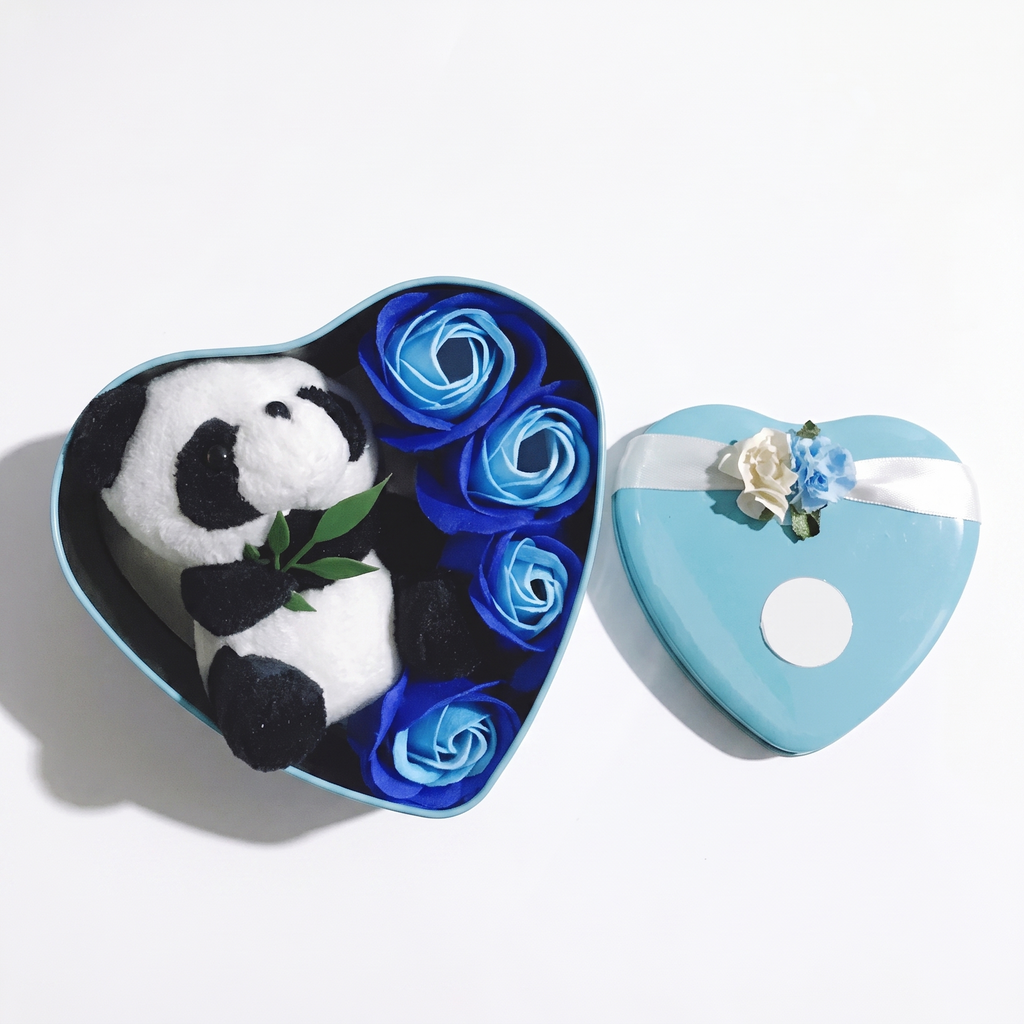 Panda Herz-Geschenkbox Blau