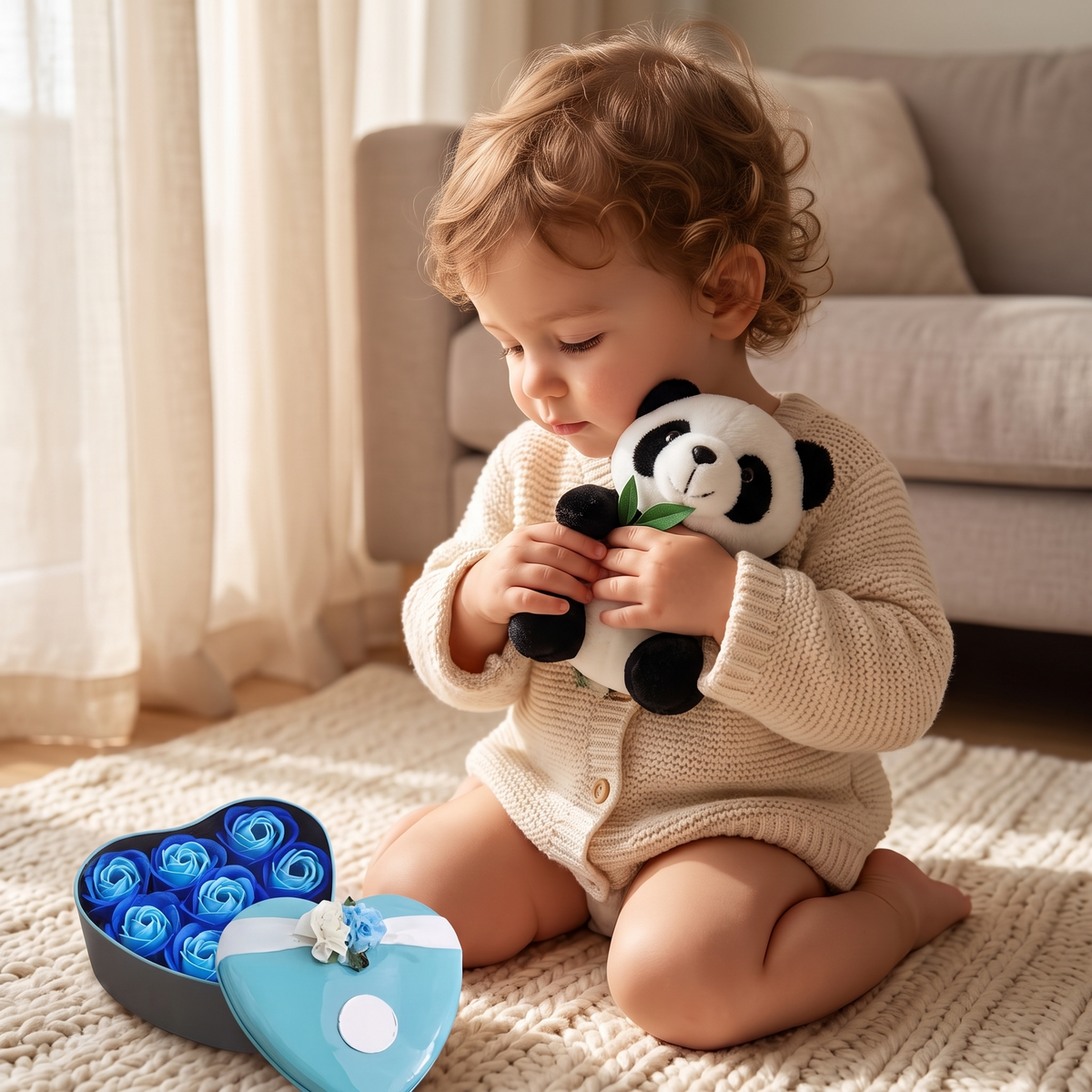 Panda Herz-Geschenkbox Blau