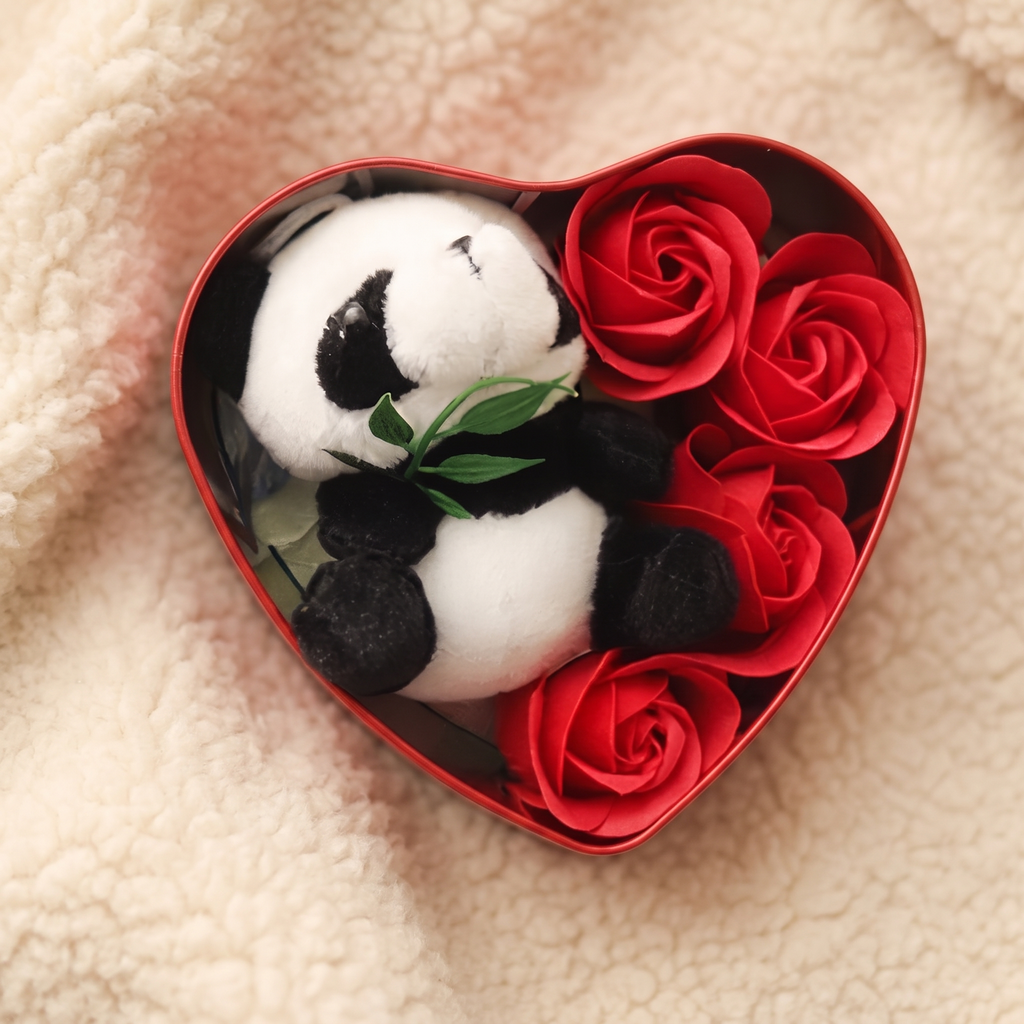 Panda Herz-Geschenkbox mit Rosen