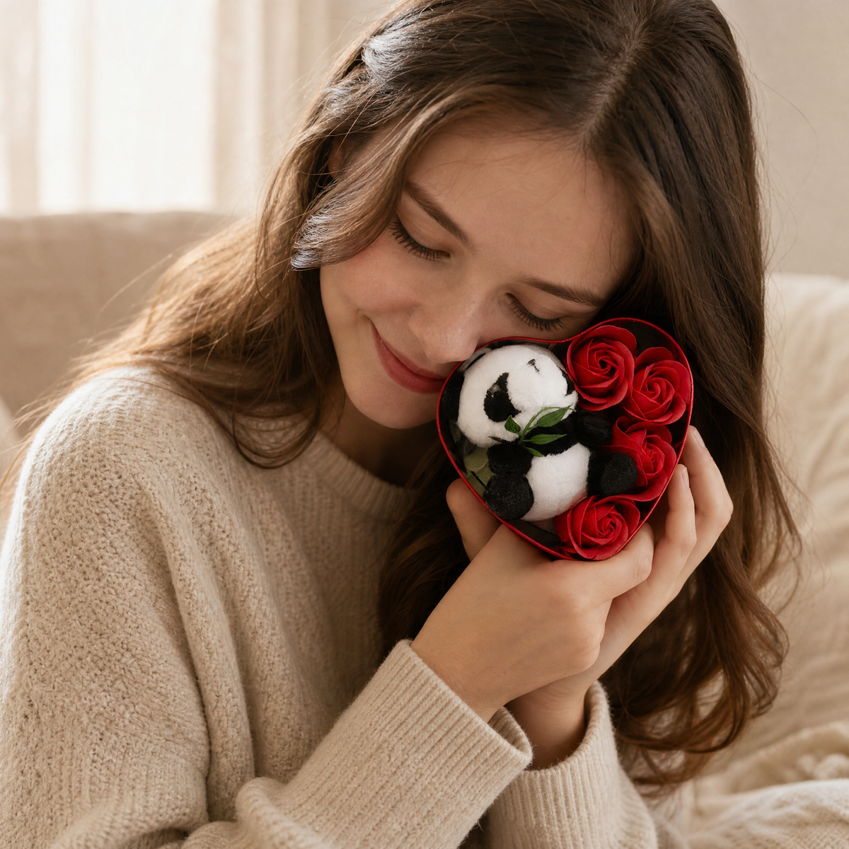 Panda Herz-Geschenkbox mit Rosen