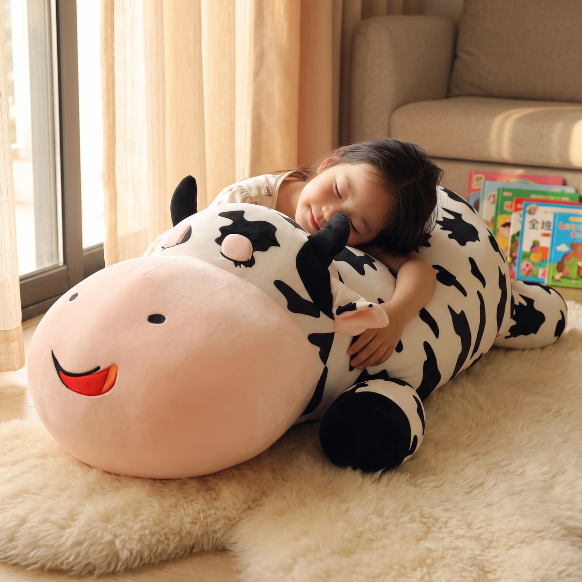 Liegendes Riesen Kuh Kuscheltier 80–100 cm