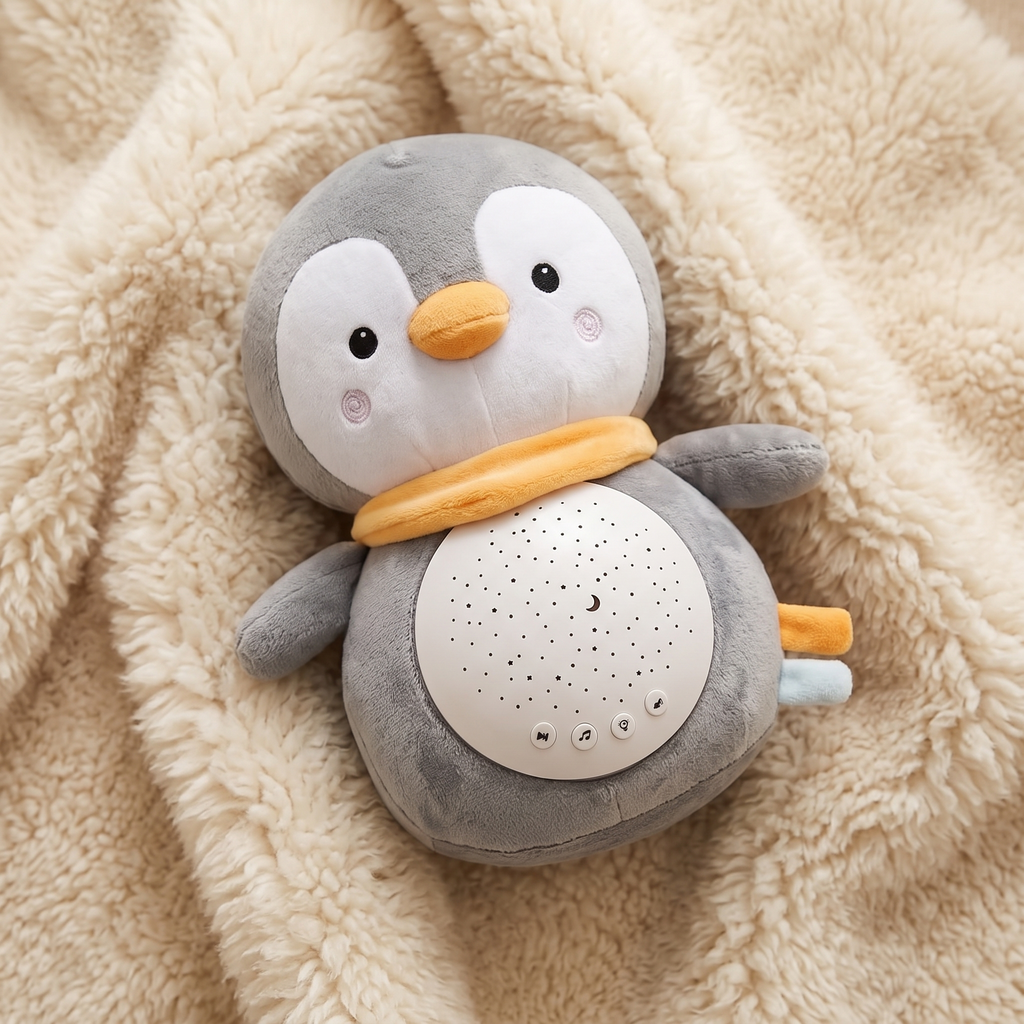 Pinguin Nachtlicht Kuscheltier mit White Noise