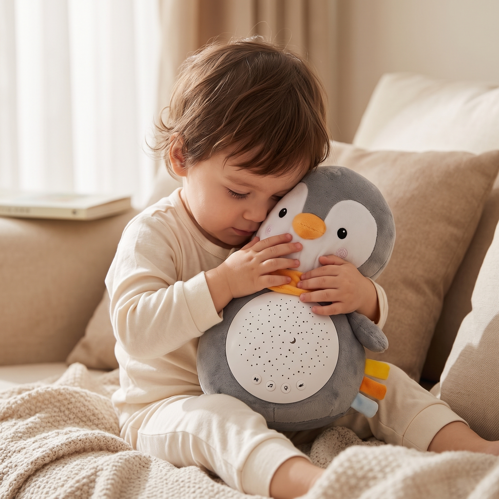 Pinguin Nachtlicht Kuscheltier mit White Noise