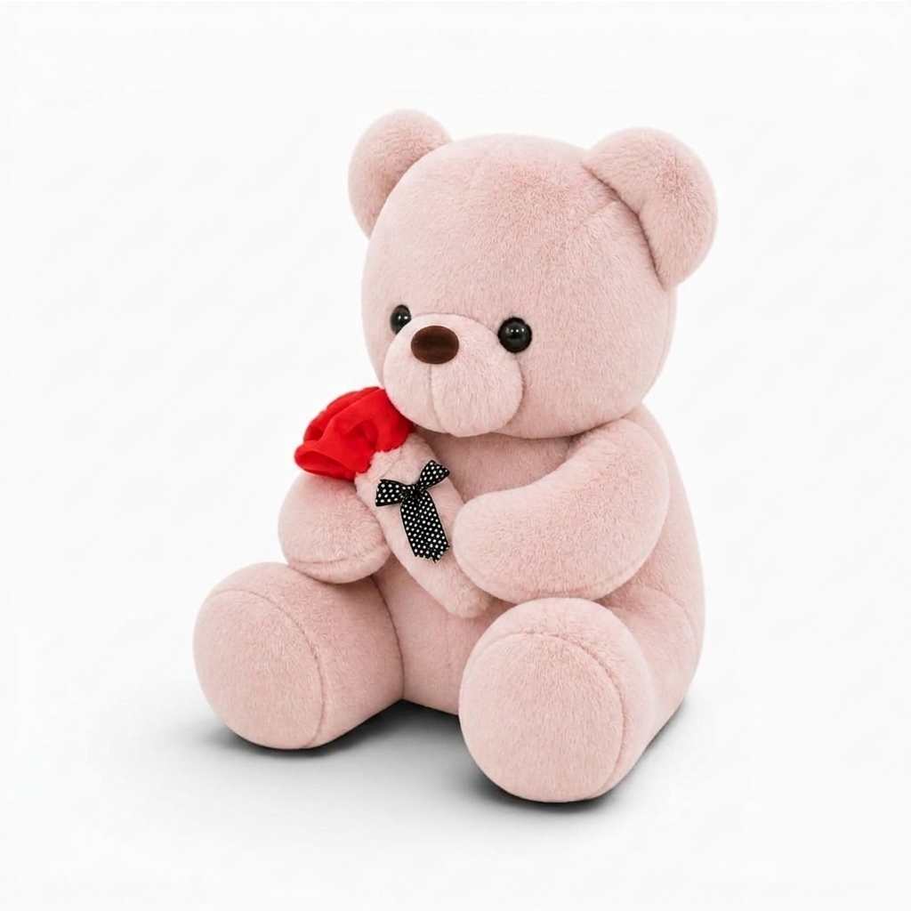 Rosa Teddybär mit roter Rose