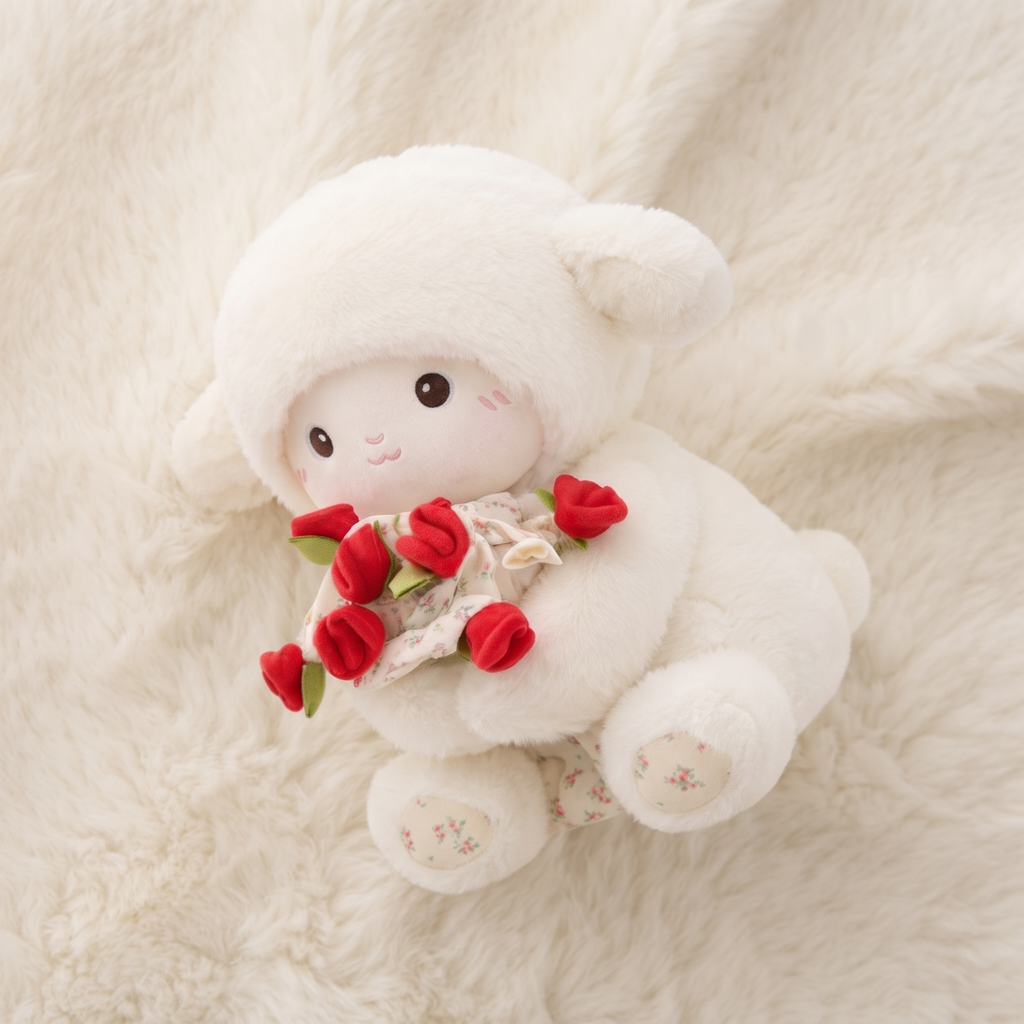 Schaf Kuscheltier mit Rosenstrauß 30–45 cm