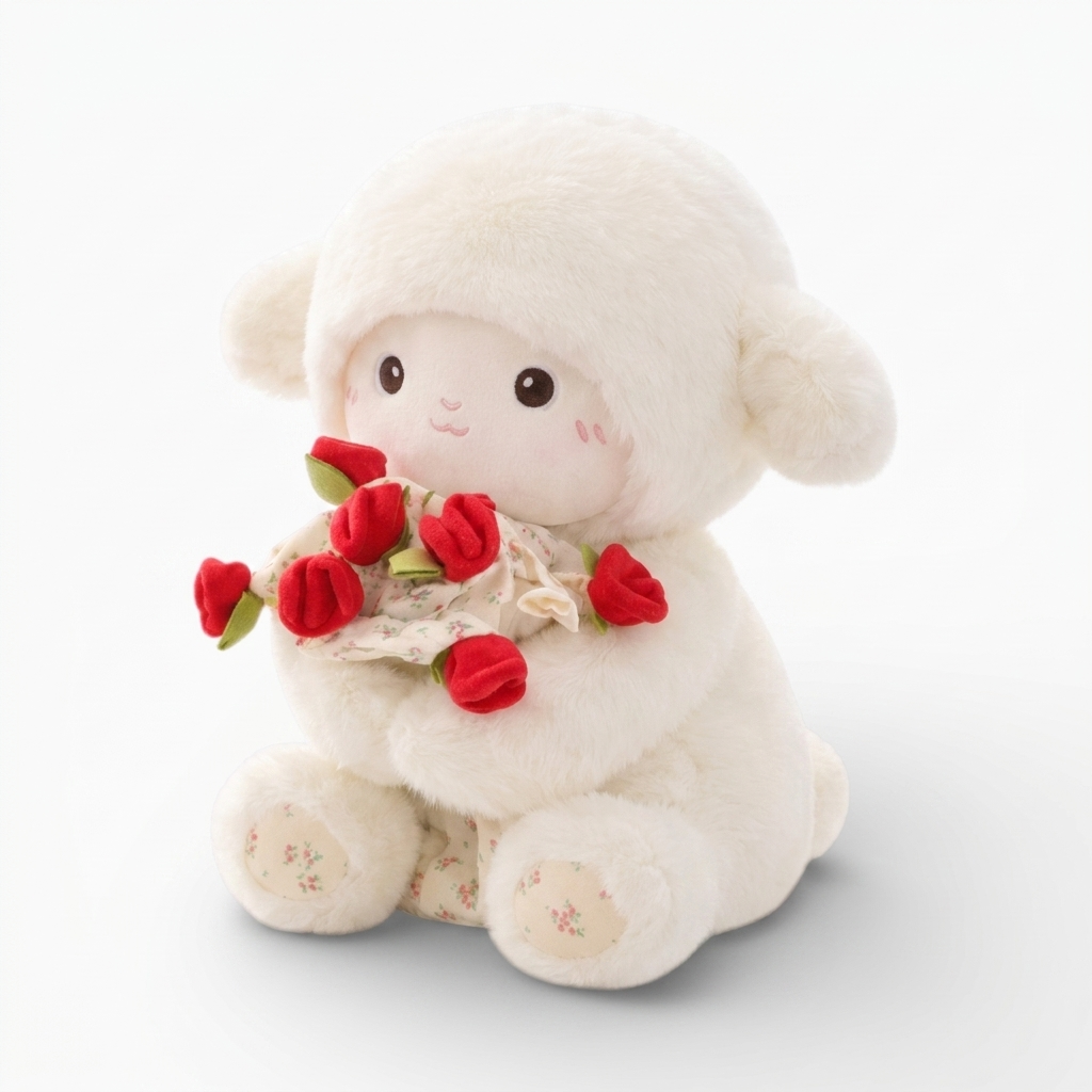 Schaf Kuscheltier mit Rosenstrauß 30–45 cm