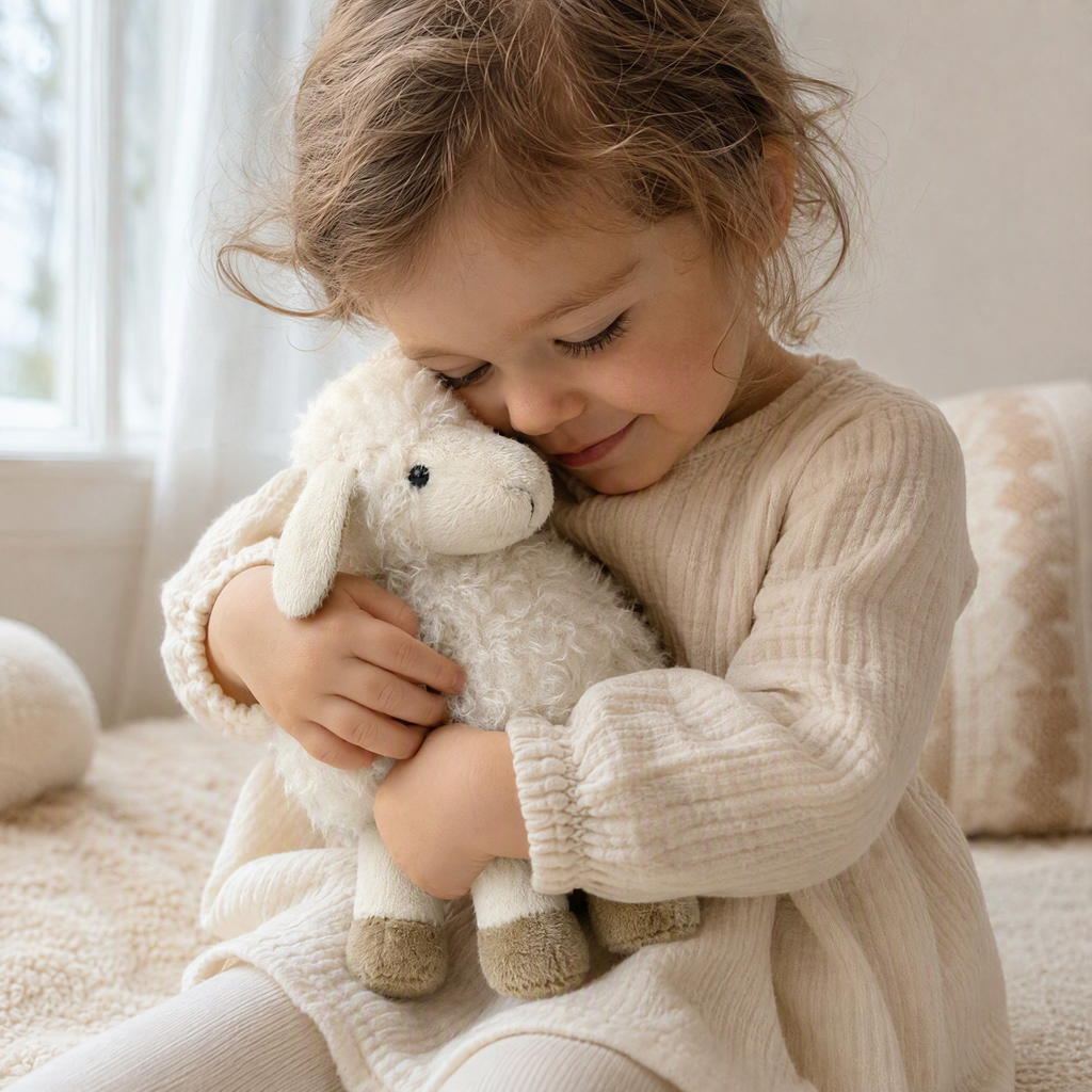 Weißes Schaf Kuscheltier mit langen Ohren 22–33 cm