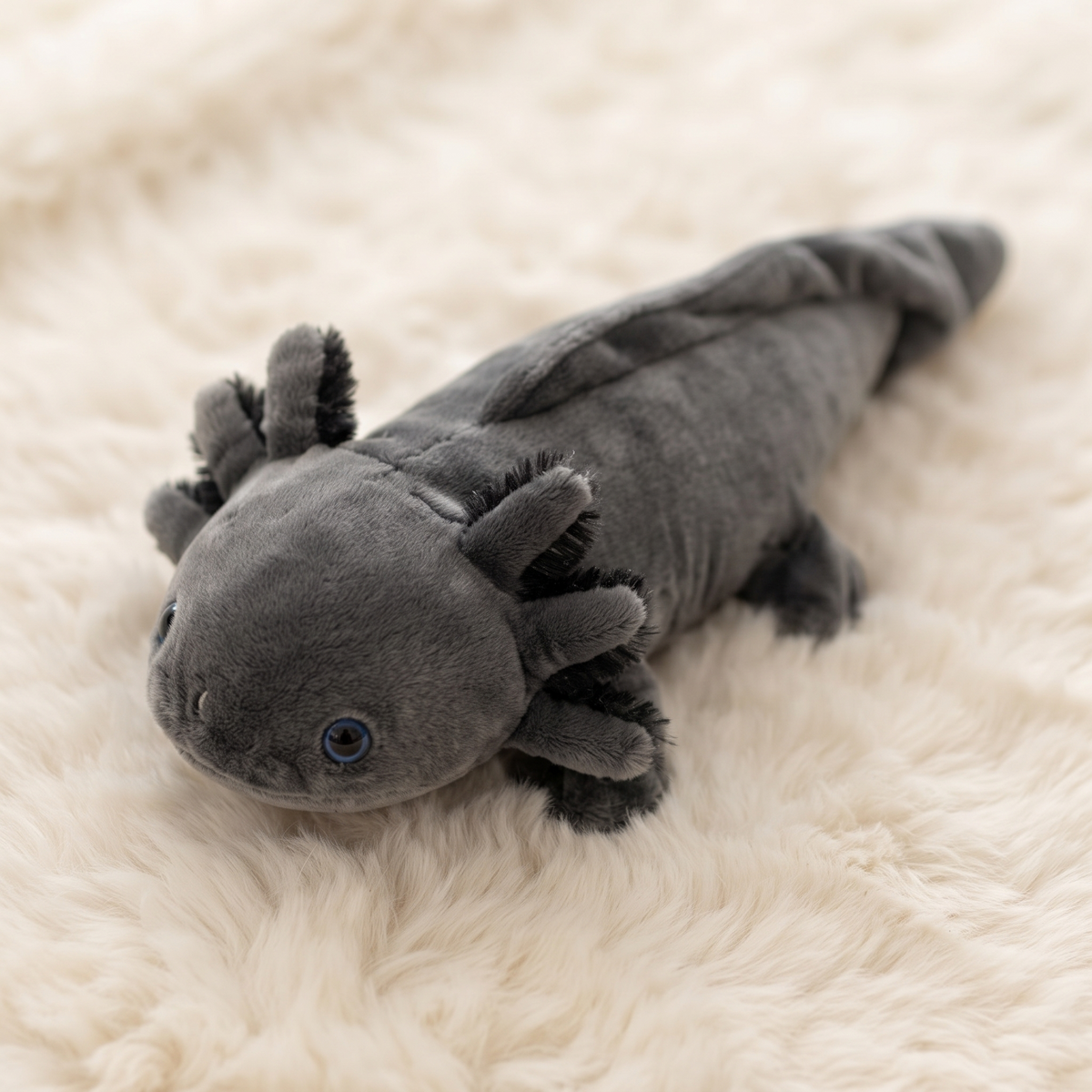 Realistisches schwarzes Axolotl Kuscheltier 45–80 cm