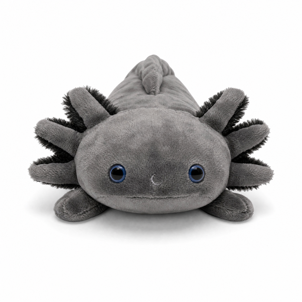 Realistisches schwarzes Axolotl Kuscheltier 45–80 cm