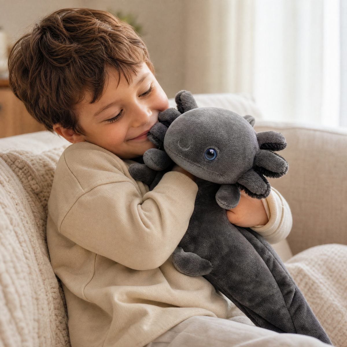Realistisches schwarzes Axolotl Kuscheltier 45–80 cm