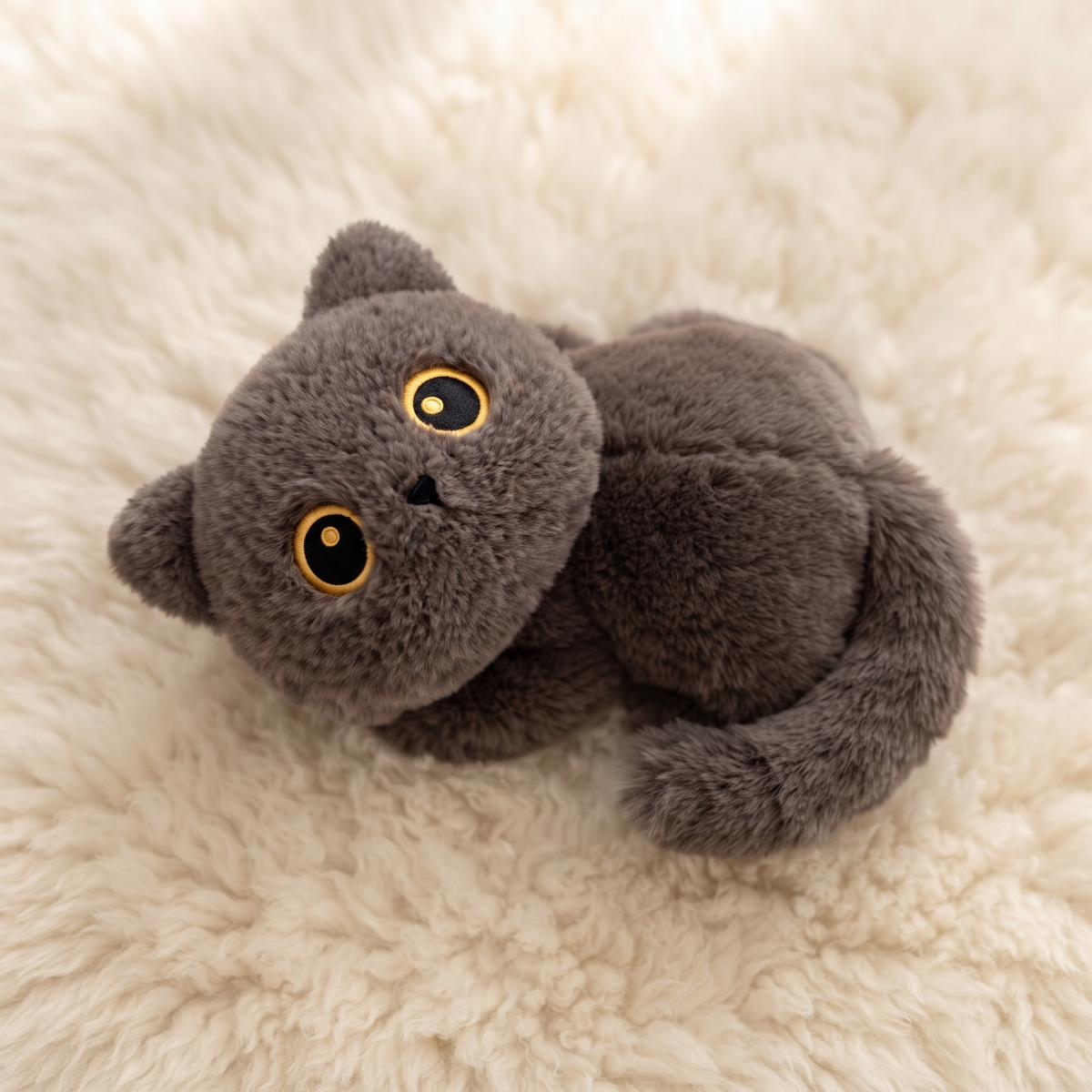 Liegendes schwarzes Katzen Kuscheltier