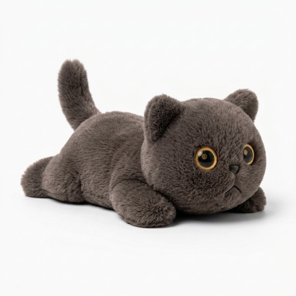 Liegendes schwarzes Katzen Kuscheltier