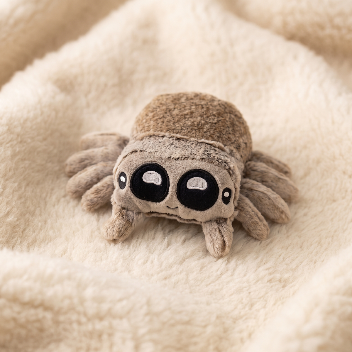 Kawaii Spinnen Kuscheltier Grau mit großen Augen