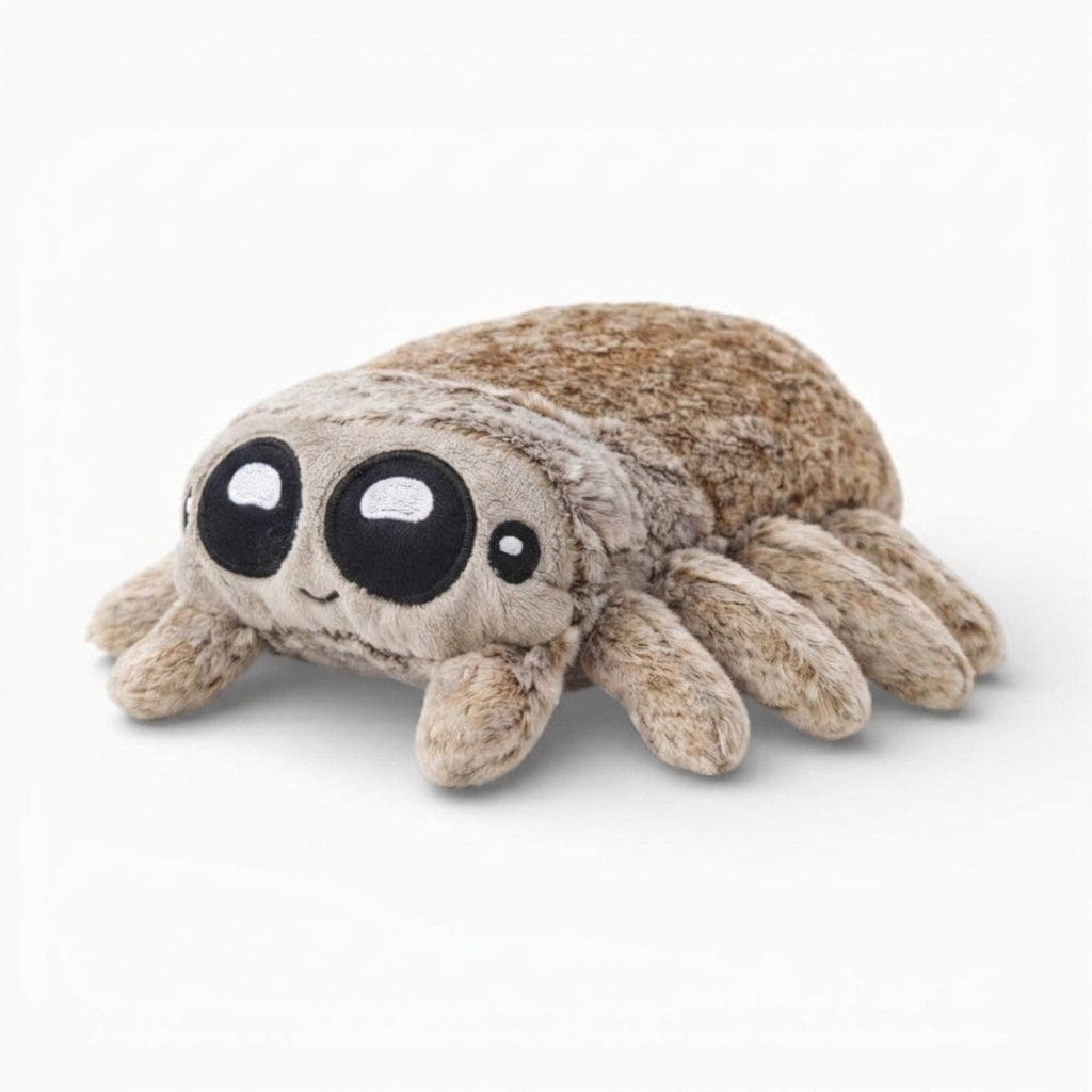 Kawaii Spinnen Kuscheltier Grau mit großen Augen