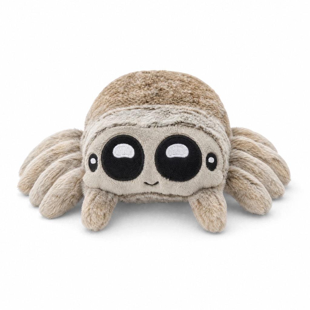 Kawaii Spinnen Kuscheltier Grau mit großen Augen